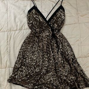 Express Black and Gold Sequin Mini Dress